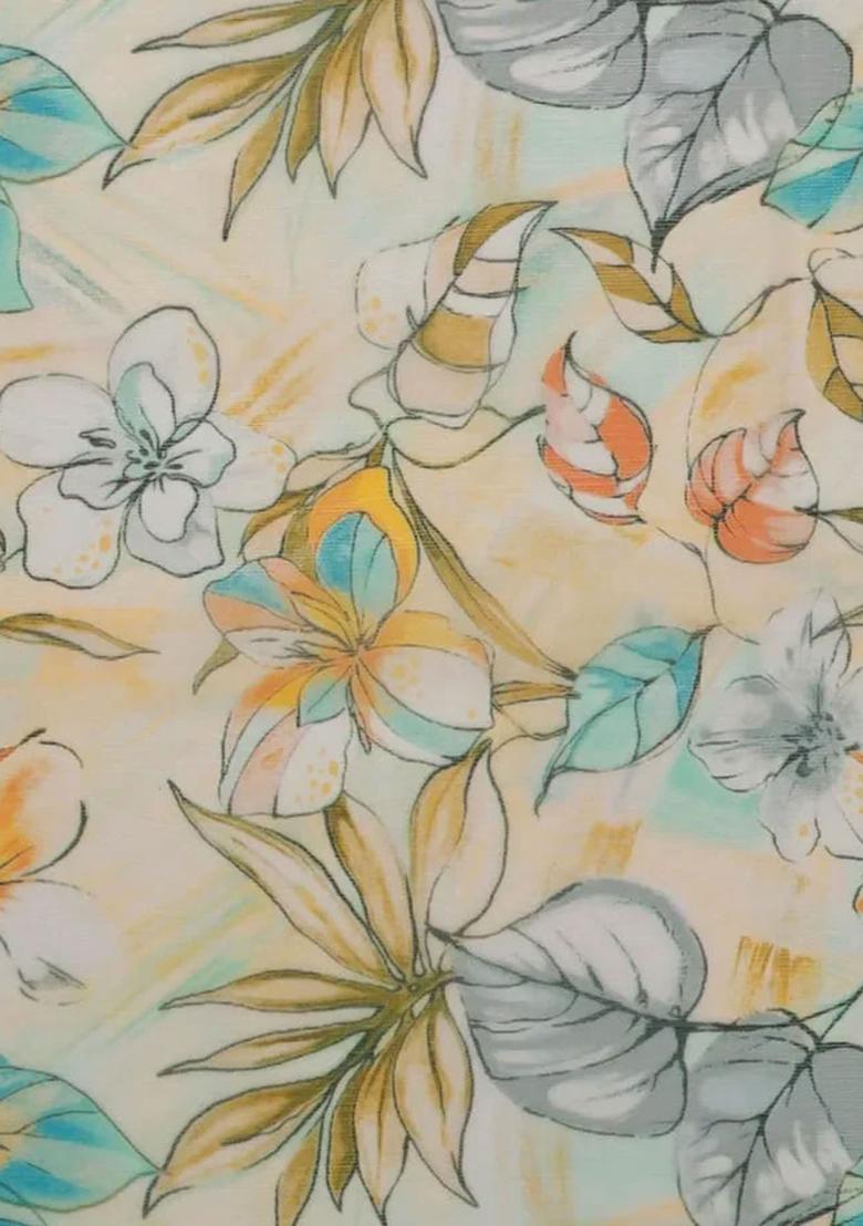 Light Yellow Printed Chiffon Lehenga Set