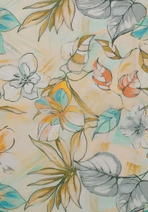 Light Yellow Printed Chiffon Lehenga Set