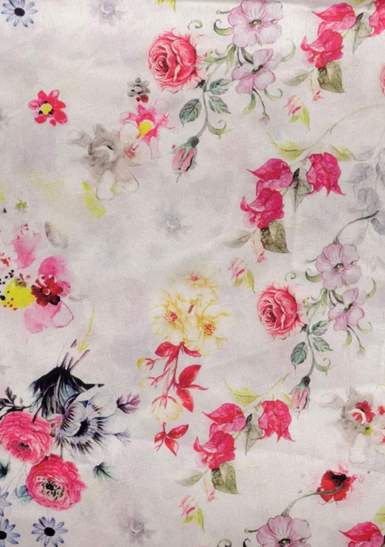 Beige Printed Satin Lehenga Set - Indya