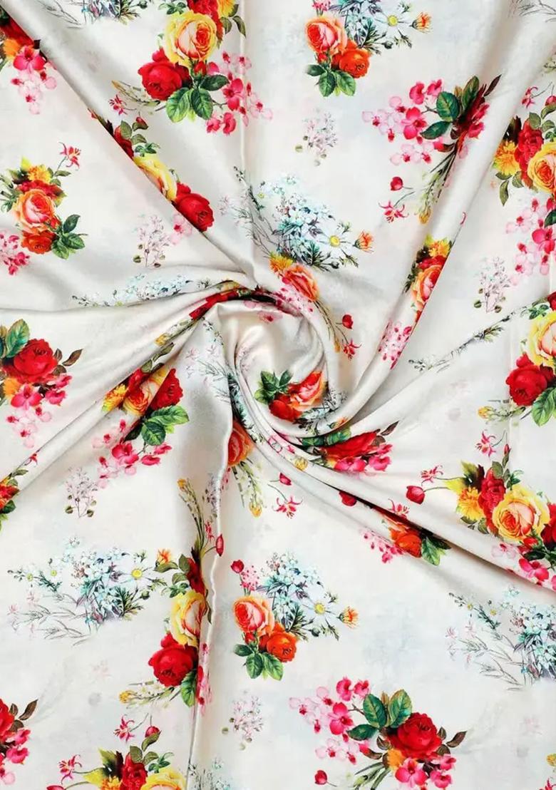 Off White Printed Satin Lehenga Set