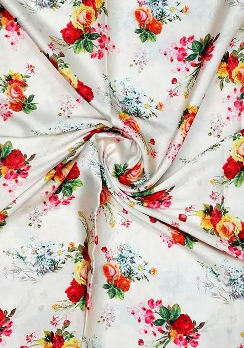 Off White Printed Satin Lehenga Set