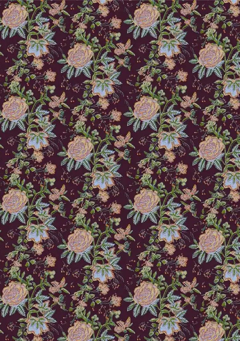 Deep Plum Printed Satin Lehenga Set - Indya