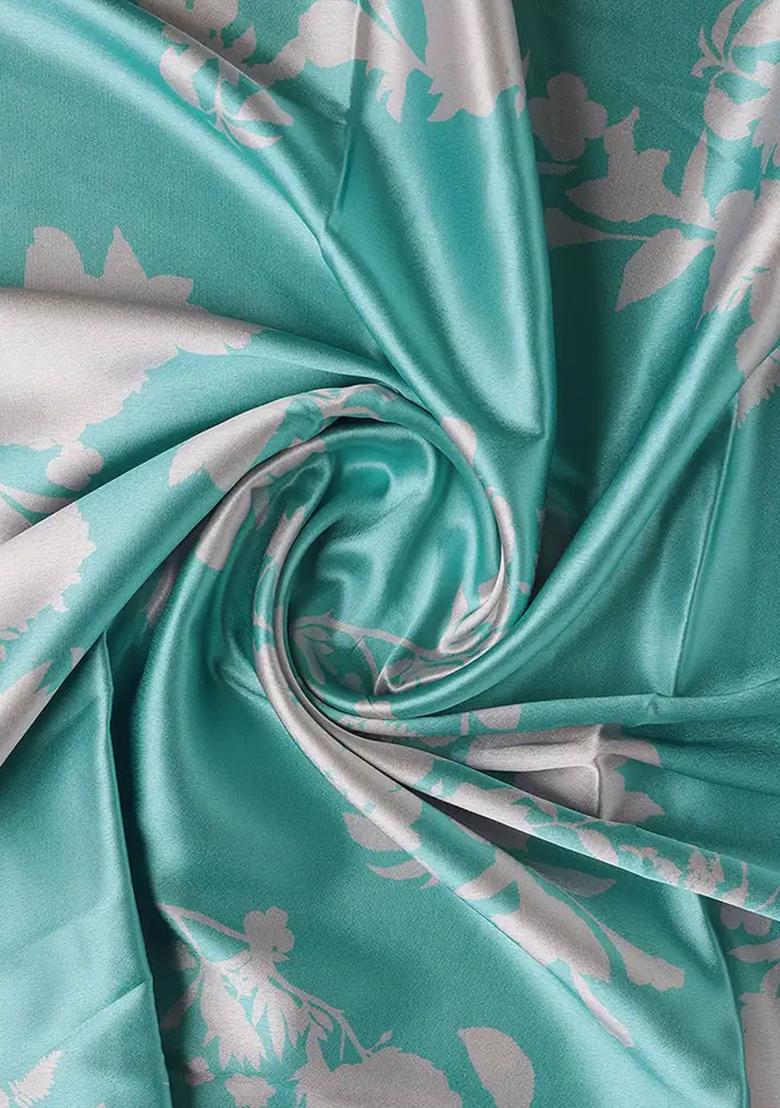 Light Blue Printed Satin Lehenga Set