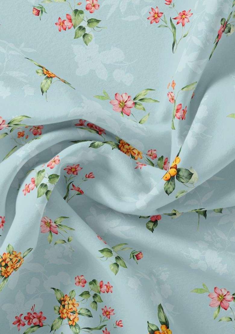 Sky Blue Printed Chiffon Lehenga Set for Diwali and Festive Wear - Indya