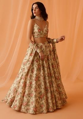 Multicolor Printed Chiffon Lehenga Set