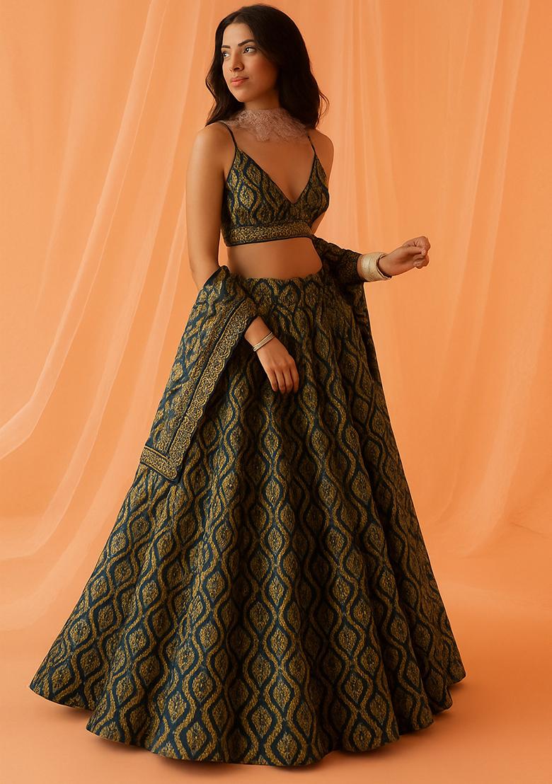 Multicolor Printed Chiffon Lehenga Set