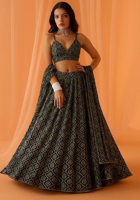 Multicolor Printed Chiffon Lehenga Set