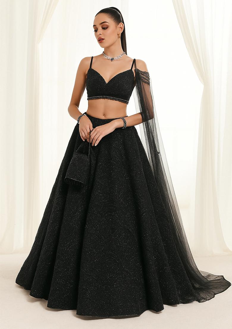 Black Sequin Embellished Georgette Lehenga Set