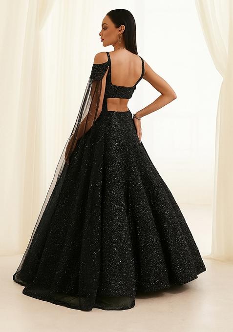 Black Sequin Embellished Georgette Lehenga Set