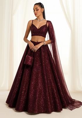 Purple Sequin Embellished Georgette Lehenga Set