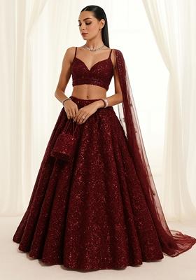 Maroon Sequin Embellished Georgette Lehenga Set