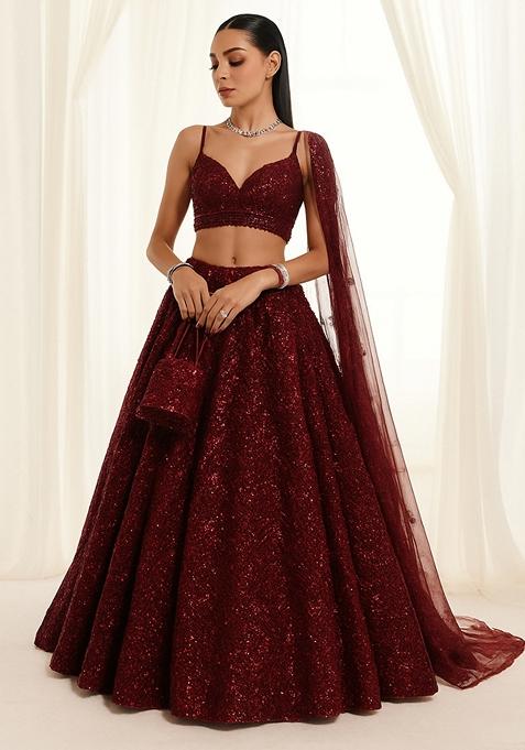 Maroon Sequin Embellished Lehenga Set