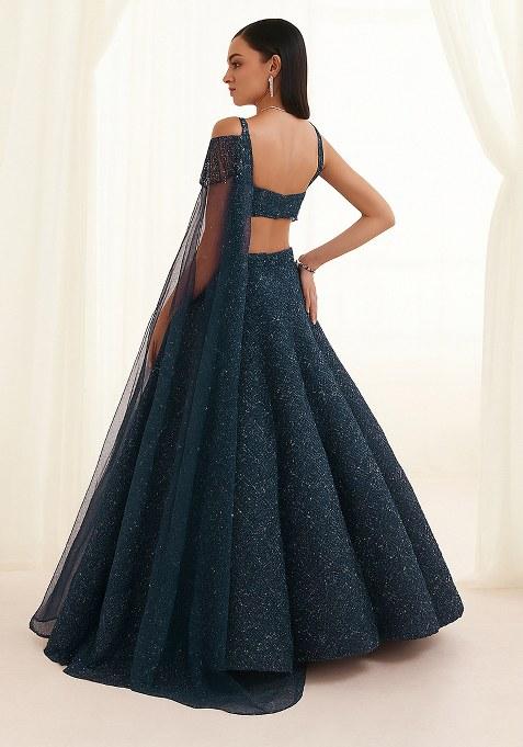 Blue Sequin Embellished Georgette Lehenga Set