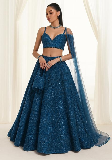Blue Sequin Embellished Lehenga Set