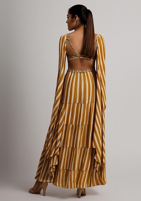 Yellow And White Printed Georgette Lehenga Set