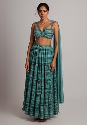 Multicolor Printed Georgette Lehenga Set