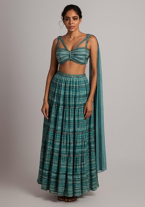 Multicolor Printed Georgette Lehenga Set