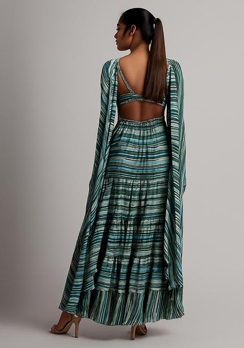 Multicolor Printed Georgette Lehenga Set