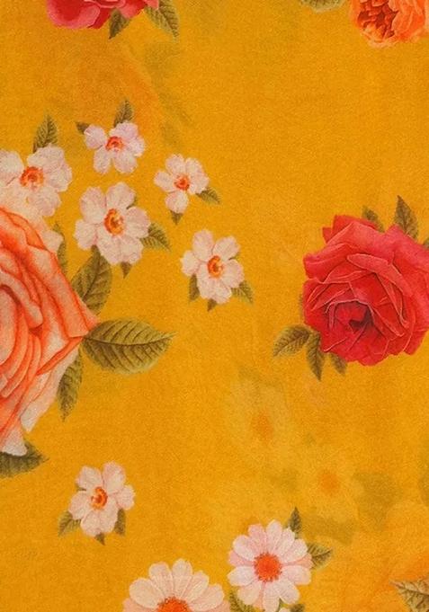 Yellow Printed Georgette Lehenga Set