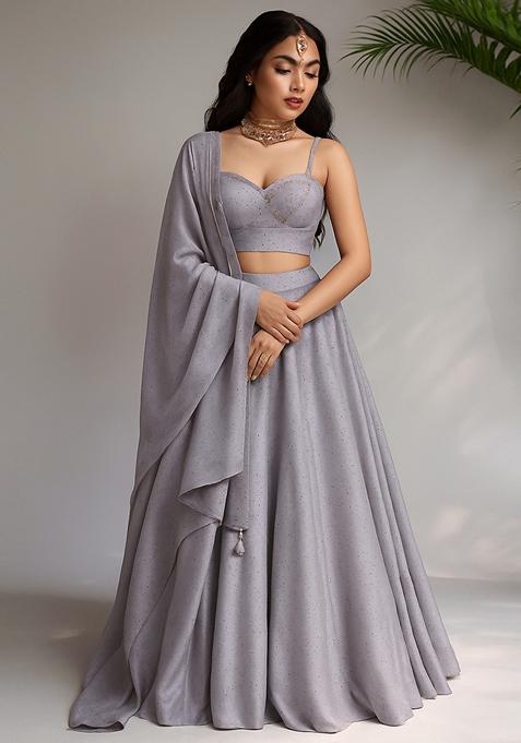 Blue Stone Work Satin Lehenga Set