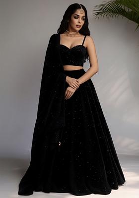 Black Stone Work Satin Lehenga Set