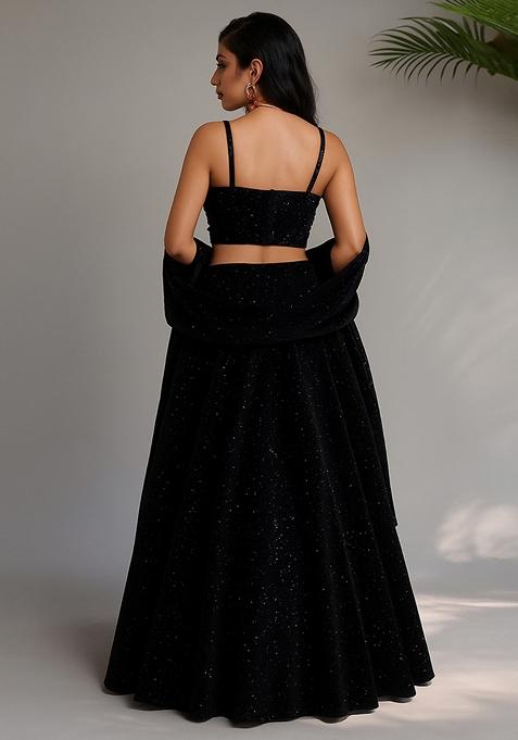 Black Stone Work Satin Lehenga Set