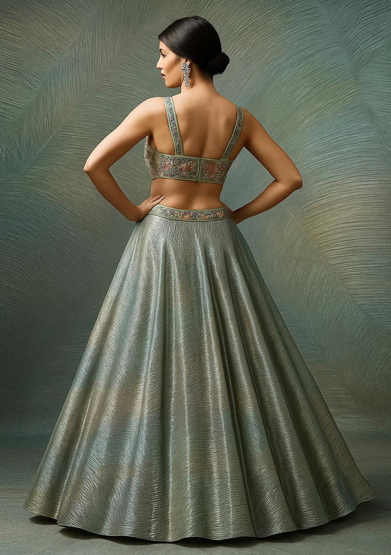 Multicolor Printed Organza Lehenga Set - Indya