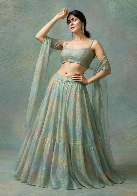 Multicolor Printed Organza Lehenga Set