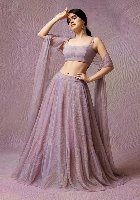 Multicolor Printed Organza Lehenga Set