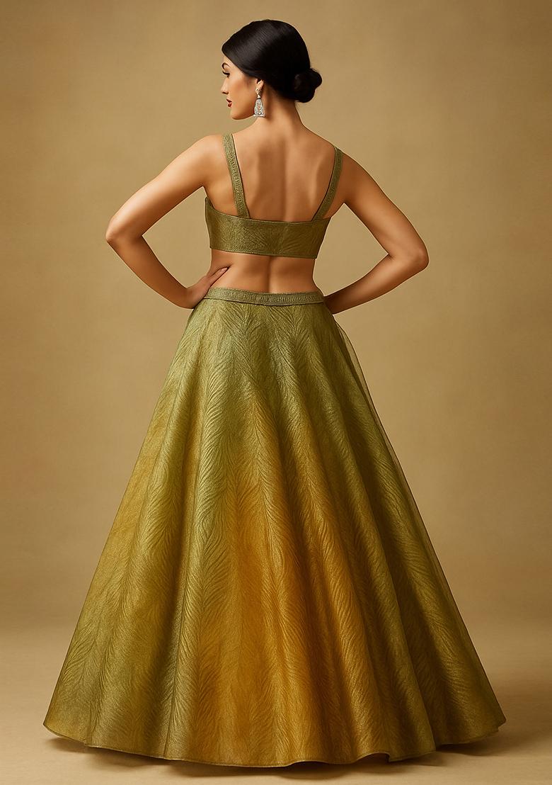 Multicolor Printed Organza Lehenga Set - Indya