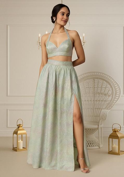 Multicolor Printed Organza Lehenga Set