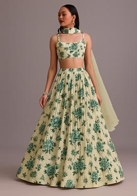 White Printed Georgette Lehenga Set