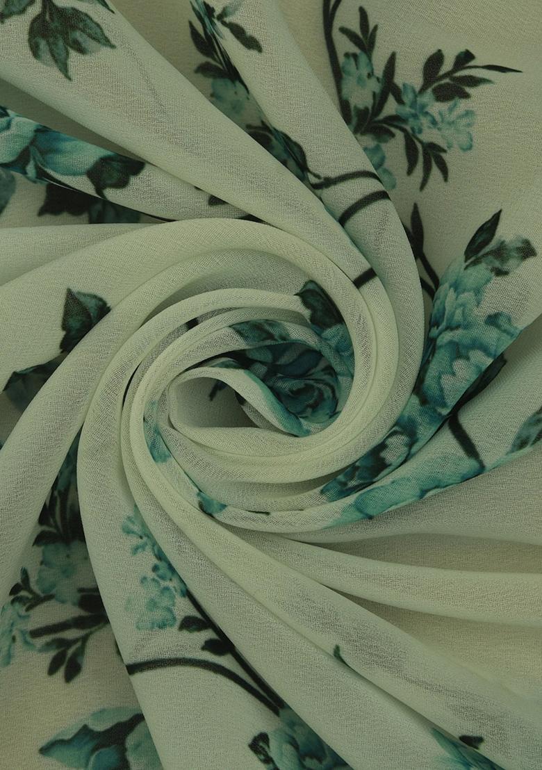 White Printed Georgette Lehenga Set