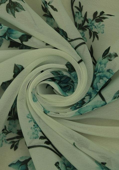 White Printed Georgette Lehenga Set