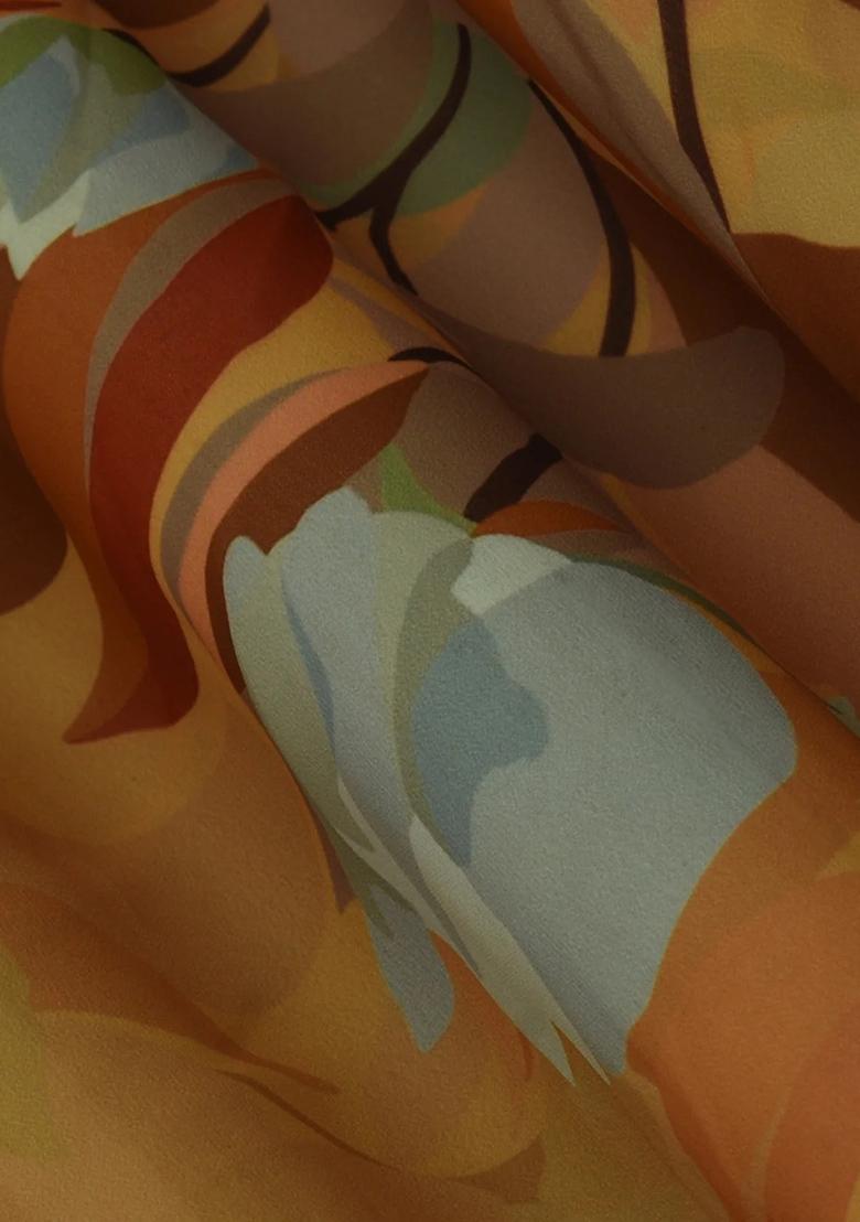 Yellow Printed Georgette Lehenga Set