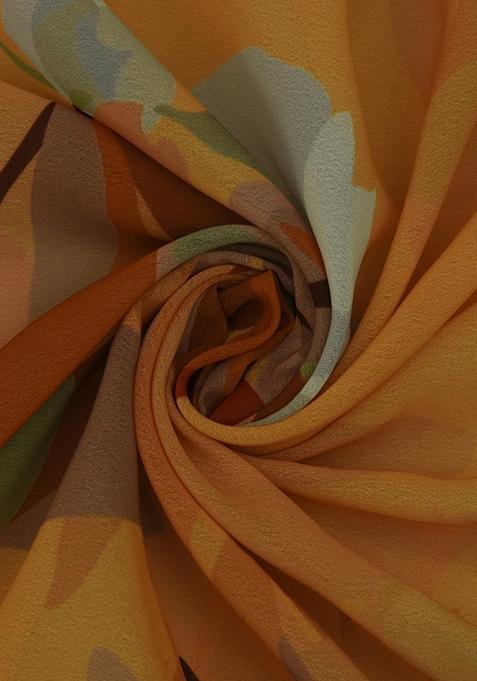 Yellow Printed Georgette Lehenga Set