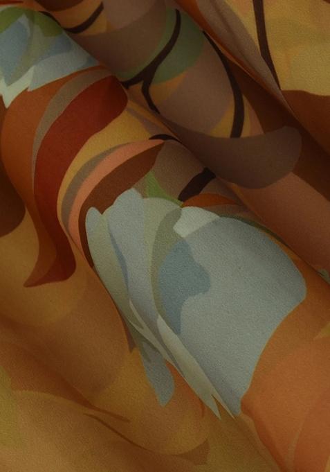 Yellow Printed Georgette Lehenga Set