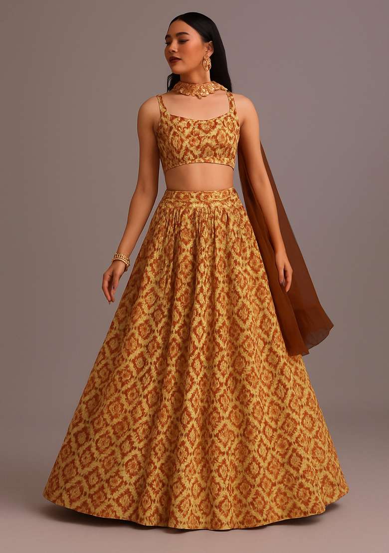 Multicolor Printed Georgette Lehenga Set - Indya