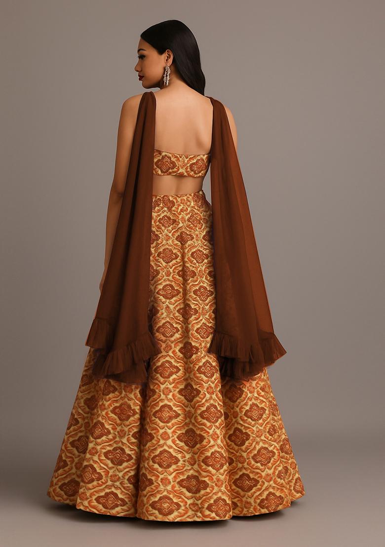 Multicolor Printed Georgette Lehenga Set - Indya