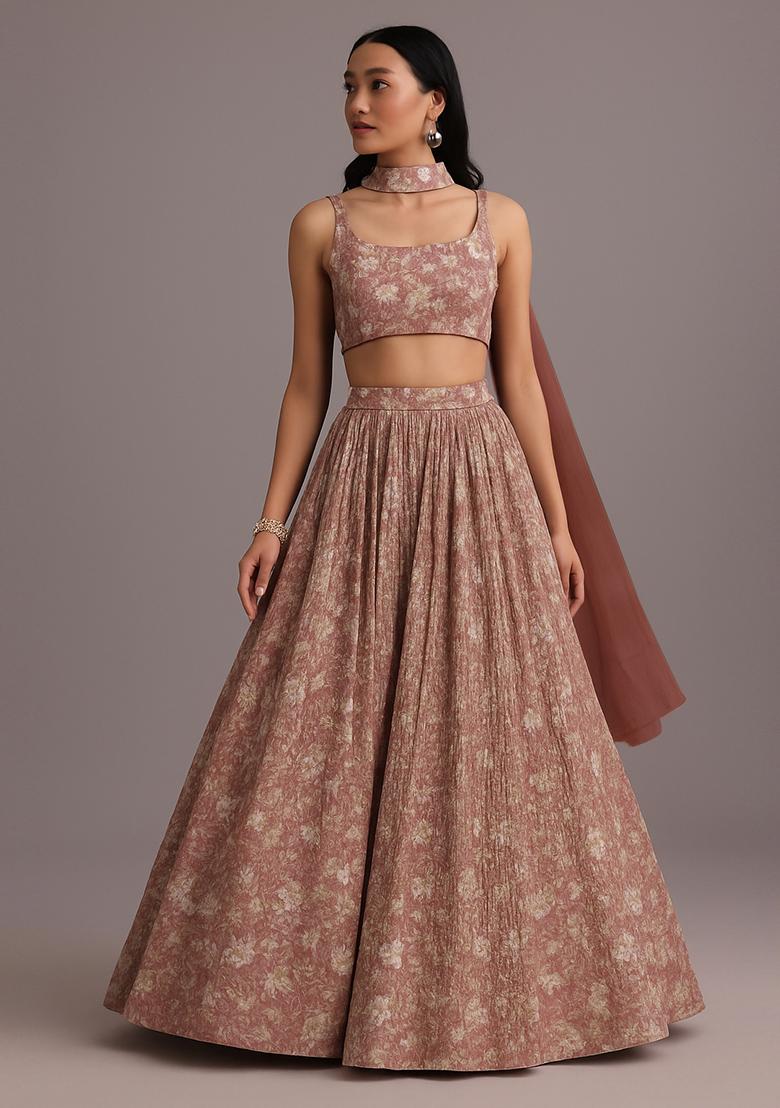 Purple Printed Georgette Lehenga Set - Indya