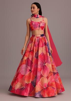 Multicolor Printed Georgette Lehenga Set