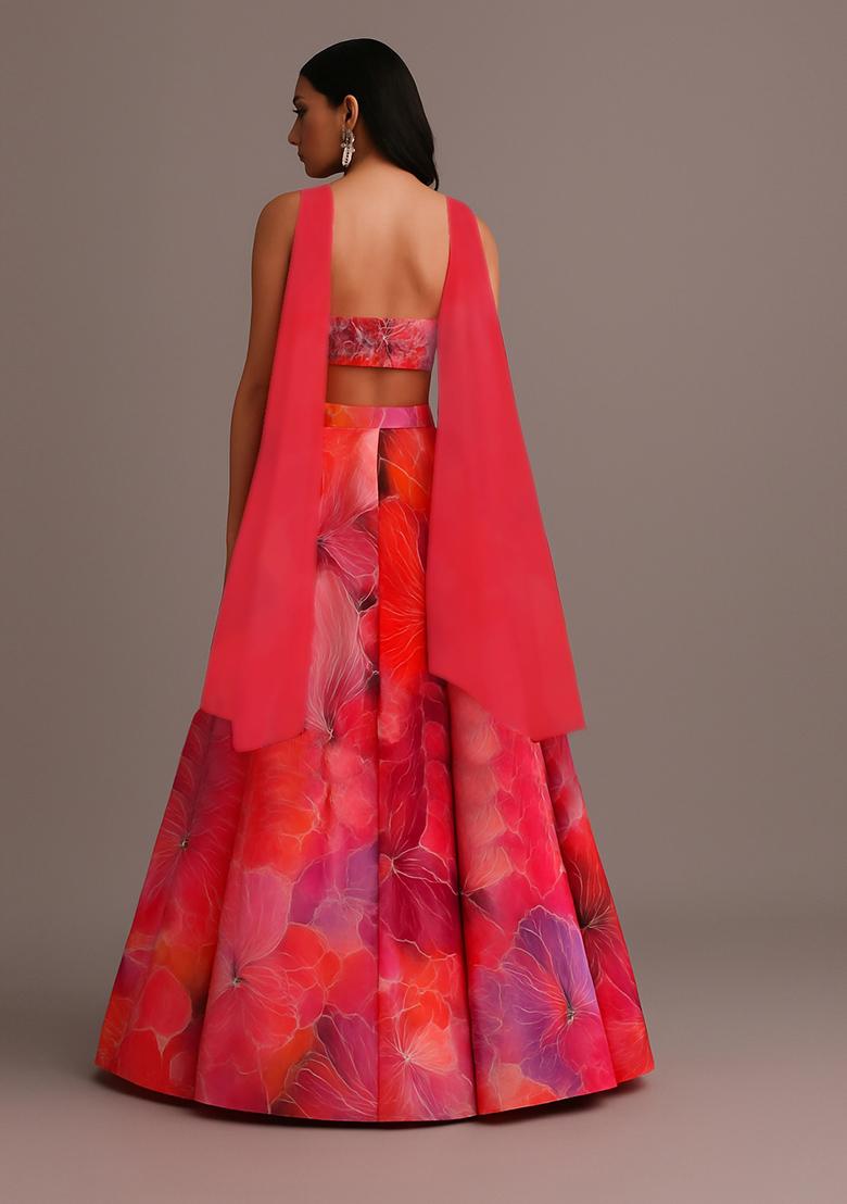 Multicolor Printed Georgette Lehenga Set - Indya
