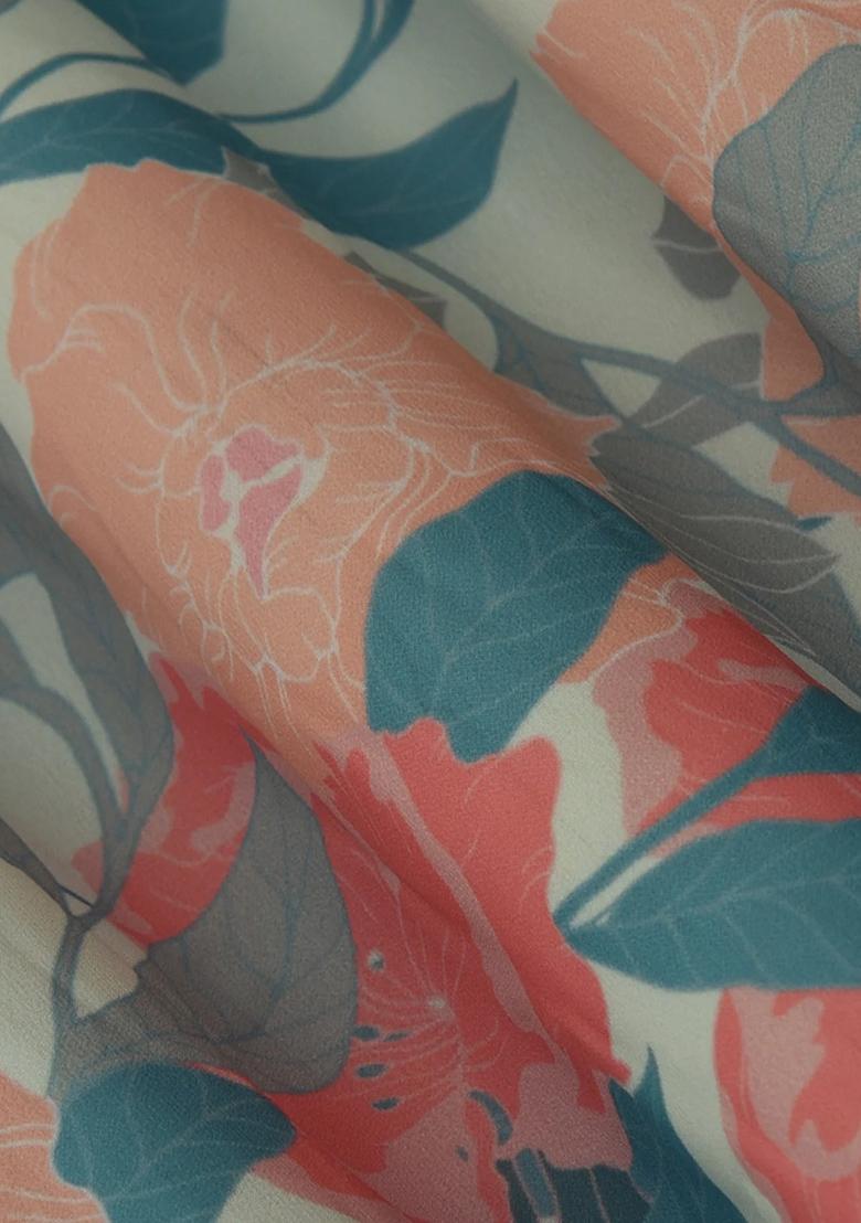 Multicolor Printed Georgette Lehenga Set - Indya