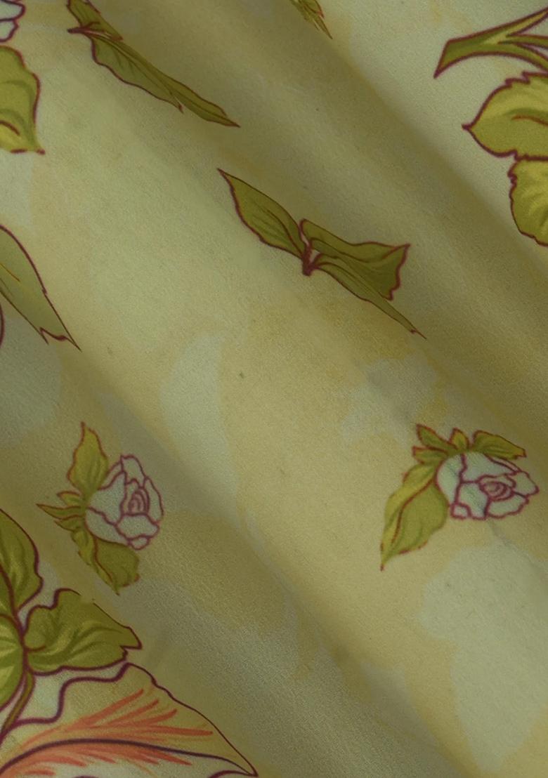 Yellow Printed Georgette Lehenga Set - Indya