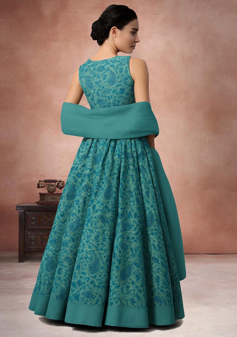 Blue Printed Georgette Lehenga Set - Indya