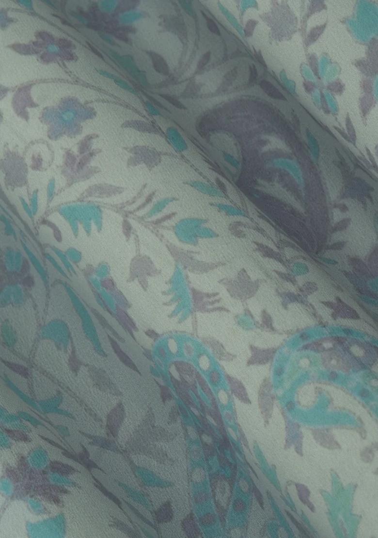 Blue Printed Georgette Lehenga Set - Indya