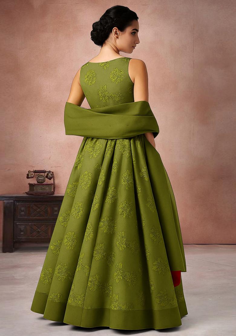 Henna Green Printed Georgette Lehenga Set - Indya