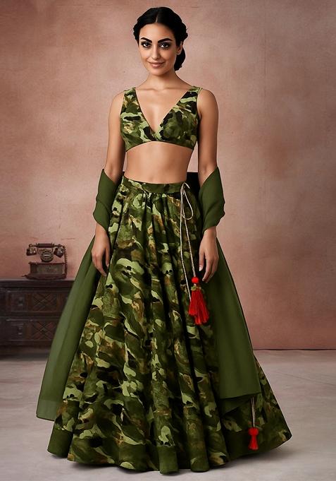 Multicolor Printed Georgette Lehenga Set — view on Indya