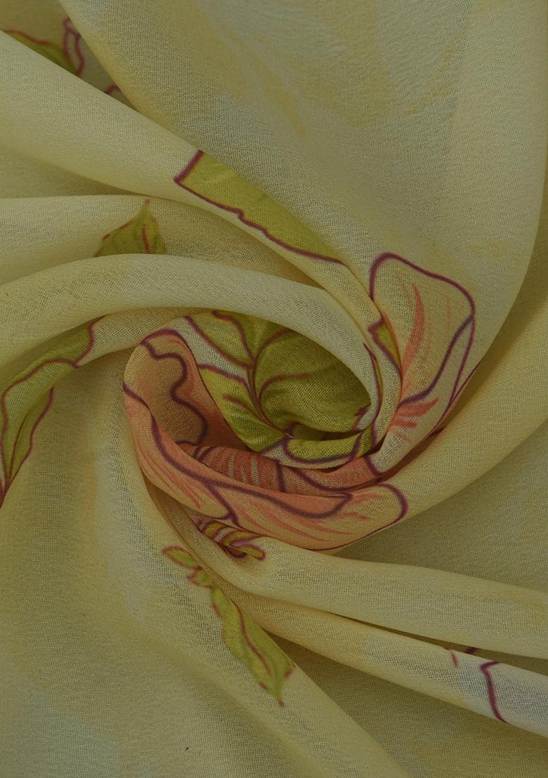 Yellow Printed Georgette Lehenga Set