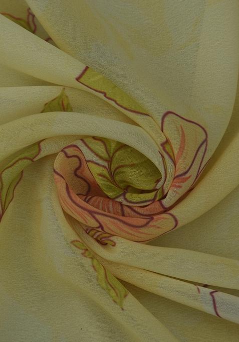 Yellow Printed Georgette Lehenga Set